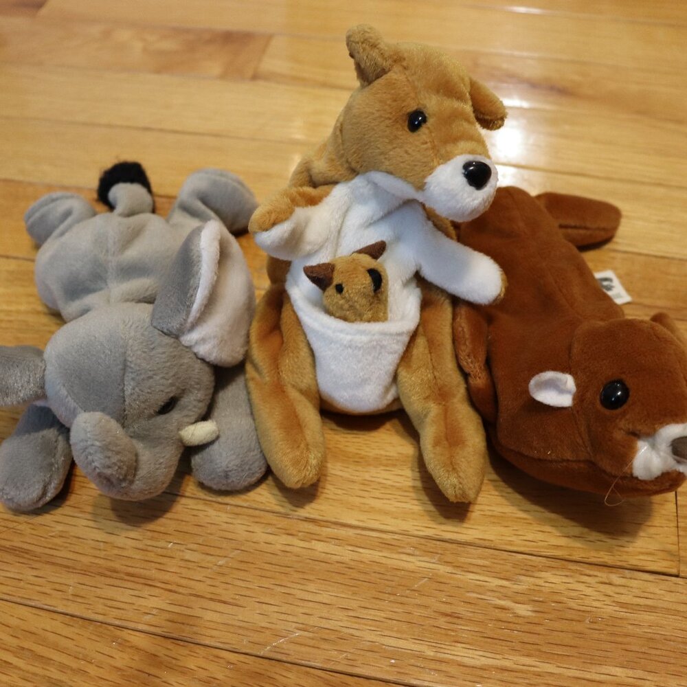 Unbranded Plush Bean Bag Stuffed Animals - Lot of 3- Elephant, Kangaroo, Walrus
